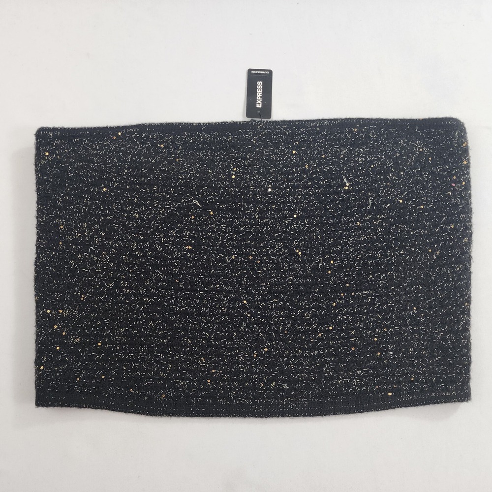 Express Tube Top Womens XL Black Gold Sequin Knit Strapless 08264781 New